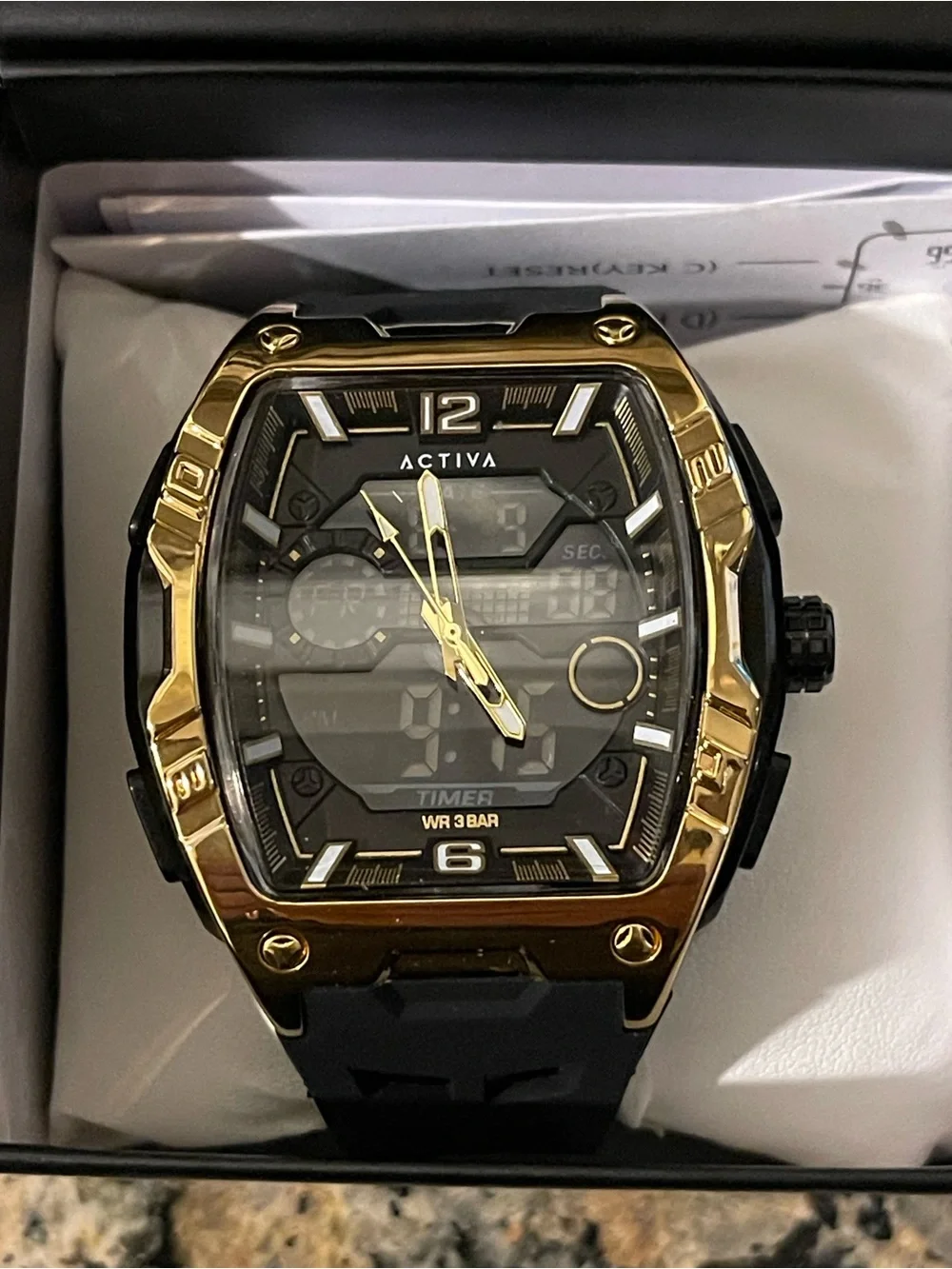 Activa X Invicta Digital, Analog Men's Watch - 50mm. Black Gold  (ACW8131-005)